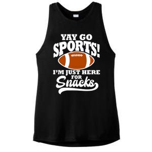 Funny Yay Go Sports I'm Just Here For Snacks Football Ladies PosiCharge Tri-Blend Wicking Tank