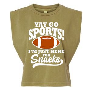 Funny Yay Go Sports I'm Just Here For Snacks Football Garment-Dyed Women's Muscle Tee