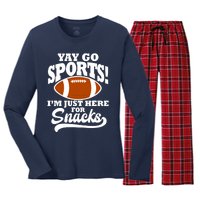 Funny Yay Go Sports I'm Just Here For Snacks Football Women's Long Sleeve Flannel Pajama Set 