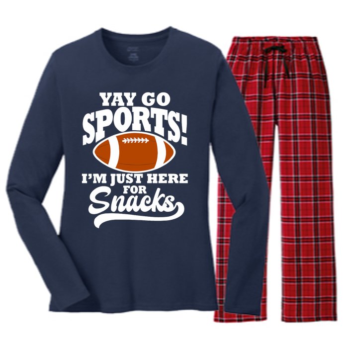 Funny Yay Go Sports I'm Just Here For Snacks Football Women's Long Sleeve Flannel Pajama Set 