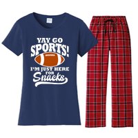 Funny Yay Go Sports I'm Just Here For Snacks Football Women's Flannel Pajama Set