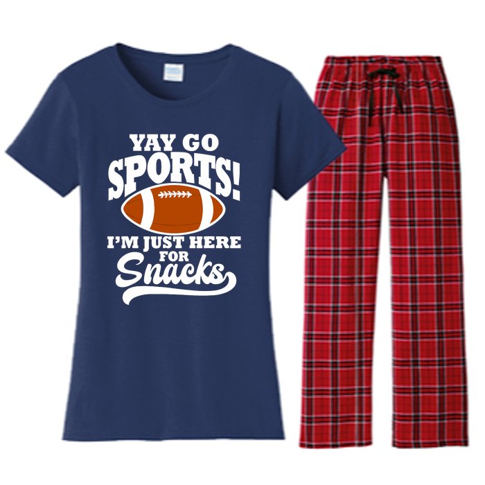 Funny Yay Go Sports I'm Just Here For Snacks Football Women's Flannel Pajama Set