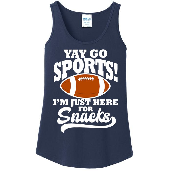 Funny Yay Go Sports I'm Just Here For Snacks Football Ladies Essential Tank