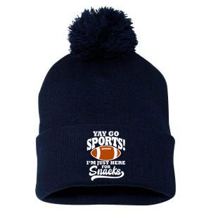 Funny Yay Go Sports I'm Just Here For Snacks Football Pom Pom 12in Knit Beanie