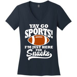 Funny Yay Go Sports I'm Just Here For Snacks Football Women's V-Neck T-Shirt