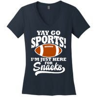 Funny Yay Go Sports I'm Just Here For Snacks Football Women's V-Neck T-Shirt