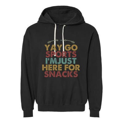 Funny Yay Go Sports IM Just Here For Snacks Football Retro Garment-Dyed Fleece Hoodie
