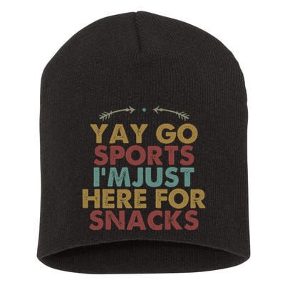 Funny Yay Go Sports IM Just Here For Snacks Football Retro Short Acrylic Beanie
