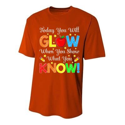 Funny You Glow Show What You Know Teacher Test Day Women Performance Sprint T-Shirt