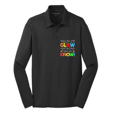 Funny You Glow Show What You Know Teacher Test Day Women Silk Touch Performance Long Sleeve Polo