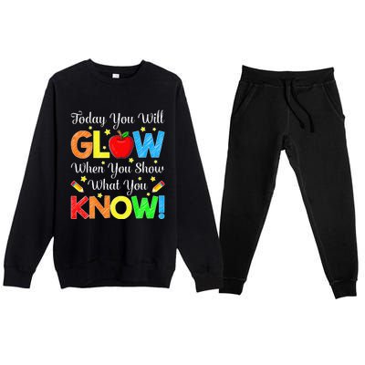 Funny You Glow Show What You Know Teacher Test Day Women Premium Crewneck Sweatsuit Set