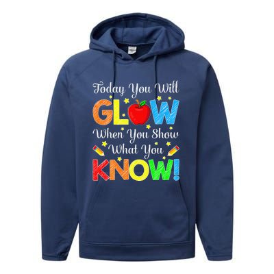 Funny You Glow Show What You Know Teacher Test Day Women Performance Fleece Hoodie