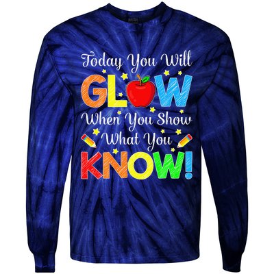 Funny You Glow Show What You Know Teacher Test Day Women Tie-Dye Long Sleeve Shirt