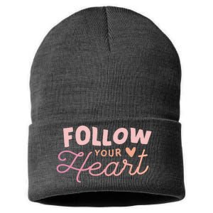 Follow Your Heart Cute Quote Sustainable Knit Beanie