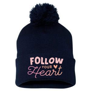 Follow Your Heart Cute Quote Pom Pom 12in Knit Beanie