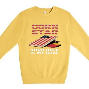 Funny Your Hole Is My Goal Design For Cornhole Game Lover Gift Premium Crewneck Sweatshirt