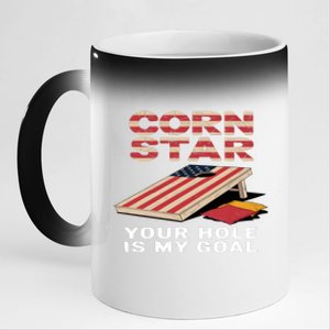 Funny Your Hole Is My Goal Design For Cornhole Game Lover Gift 11oz Black Color Changing Mug