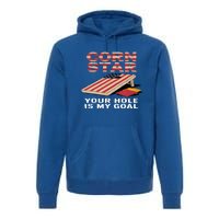 Funny Your Hole Is My Goal Design For Cornhole Game Lover Gift Premium Hoodie