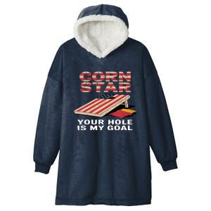 Funny Your Hole Is My Goal Design For Cornhole Game Lover Gift Hooded Wearable Blanket