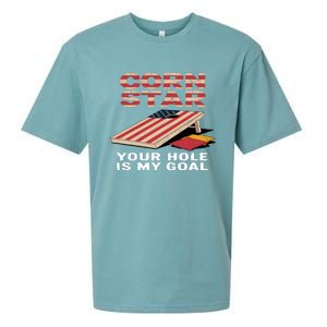 Funny Your Hole Is My Goal Design For Cornhole Game Lover Gift Sueded Cloud Jersey T-Shirt