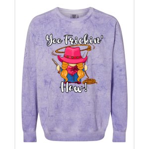 Funny Yee Haw Yee Freakin' Haw Cow Gnome Novelty Colorblast Crewneck Sweatshirt