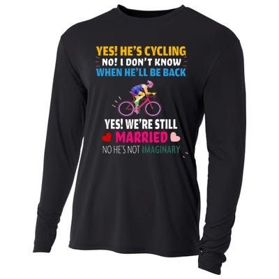 Funny Yes Hes Cycling Married Wife Husband Men Women Biker Cooling Performance Long Sleeve Crew