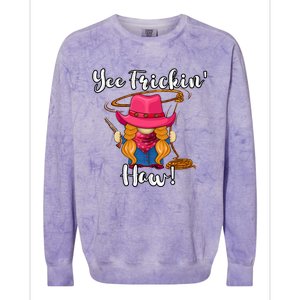 Funny Yee Haw Yee Freakin Haw Cowgirl Gnome Novelty Colorblast Crewneck Sweatshirt