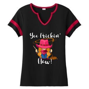 Funny Yee Haw Yee Freakin Haw Cowgirl Gnome Novelty Ladies Halftime Notch Neck Tee