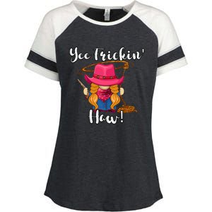 Funny Yee Haw Yee Freakin Haw Cowgirl Gnome Novelty Enza Ladies Jersey Colorblock Tee