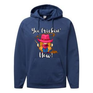 Funny Yee Haw Yee Freakin Haw Cowgirl Gnome Novelty Performance Fleece Hoodie