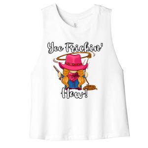 Funny Yee Haw Yee Freakin Haw Cowgirl Gnome Novelty Women's Racerback Cropped Tank