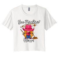 Funny Yee Haw Yee Freakin Haw Cowgirl Gnome Novelty Women's Crop Top Tee