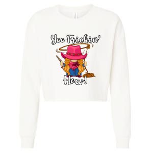 Funny Yee Haw Yee Freakin Haw Cowgirl Gnome Novelty Cropped Pullover Crew