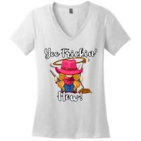 Funny Yee Haw Yee Freakin Haw Cowgirl Gnome Novelty Women's V-Neck T-Shirt