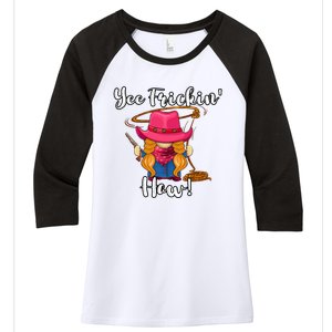 Funny Yee Haw Yee Freakin Haw Cowgirl Gnome Novelty Women's Tri-Blend 3/4-Sleeve Raglan Shirt