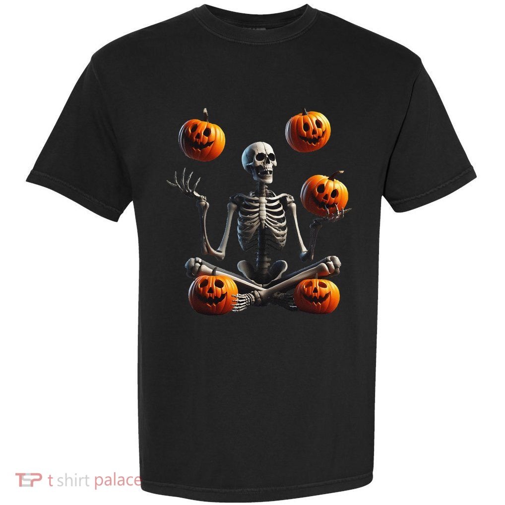Funny Yoga Halloween Pumpkin Juggling Skeleton Clothing Garment-Dyed Heavyweight T-Shirt