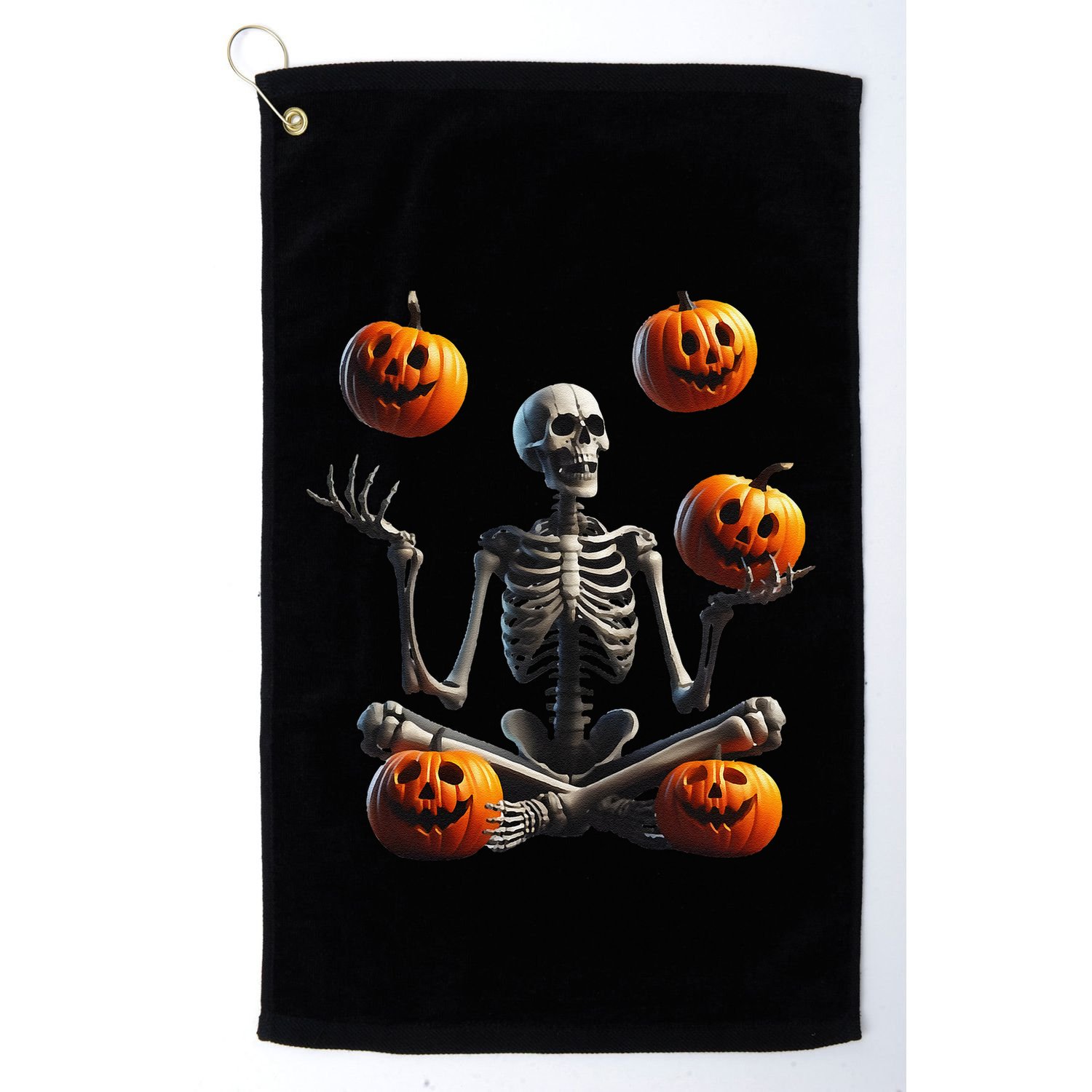 Funny Yoga Halloween Pumpkin Juggling Skeleton Clothing Golf Towel