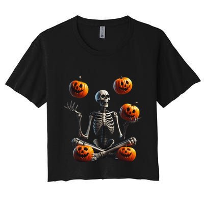 Funny Yoga Halloween Pumpkin Juggling Skeleton Clothing Crop Top