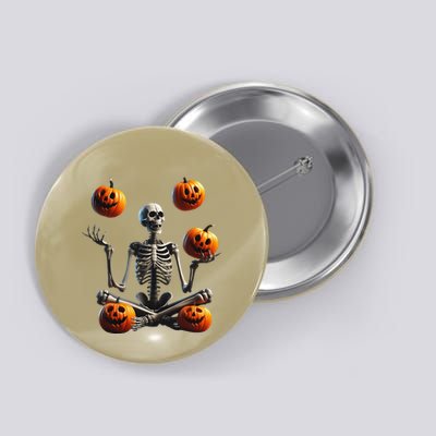 Funny Yoga Halloween Pumpkin Juggling Skeleton Clothing Button