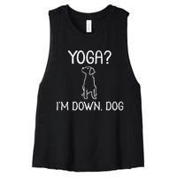 Funny Yoga IM Down Dog . Family Joke Sarcastic Women's Racerback Cropped Tank