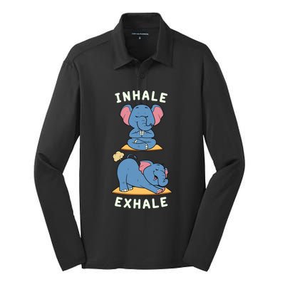 Funny Yoga Inhale Exhale Farting Elephant Yoga Position Gift Silk Touch Performance Long Sleeve Polo