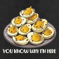 Funny You Know Why Im Here Deviled Eggs Thanksgiving Chirstmas Dinner 7 Panel Mesh Trucker Snapback Hat