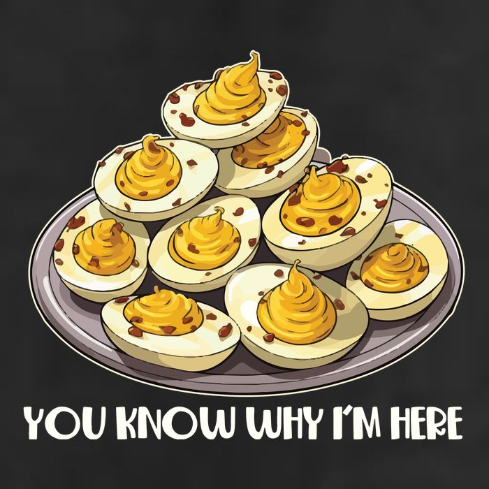 Funny You Know Why Im Here Deviled Eggs Thanksgiving Chirstmas Dinner 7 Panel Mesh Trucker Snapback Hat