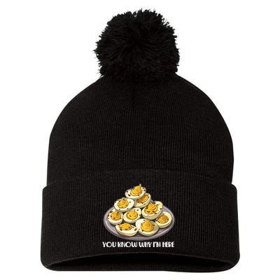 Funny You Know Why Im Here Deviled Eggs Thanksgiving Chirstmas Dinner Pom Pom 12in Knit Beanie
