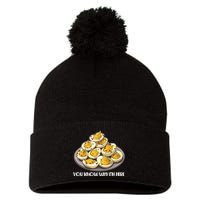 Funny You Know Why Im Here Deviled Eggs Thanksgiving Chirstmas Dinner Pom Pom 12in Knit Beanie