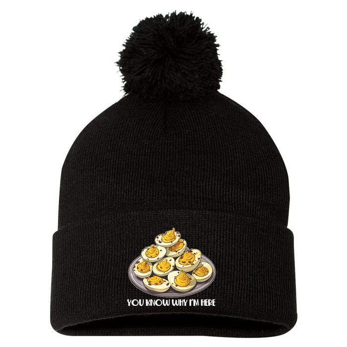 Funny You Know Why Im Here Deviled Eggs Thanksgiving Chirstmas Dinner Pom Pom 12in Knit Beanie