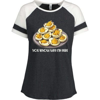 Funny You Know Why Im Here Deviled Eggs Thanksgiving Chirstmas Dinner Enza Ladies Jersey Colorblock Tee