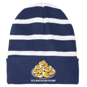 Funny You Know Why Im Here Deviled Eggs Thanksgiving Chirstmas Dinner Striped Beanie with Solid Band