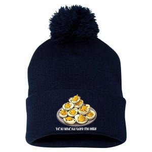 Funny You Know Why Im Here Deviled Eggs Thanksgiving Chirstmas Dinner Pom Pom 12in Knit Beanie