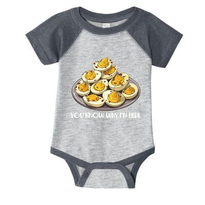 Funny You Know Why Im Here Deviled Eggs Thanksgiving Chirstmas Dinner Infant Baby Jersey Bodysuit